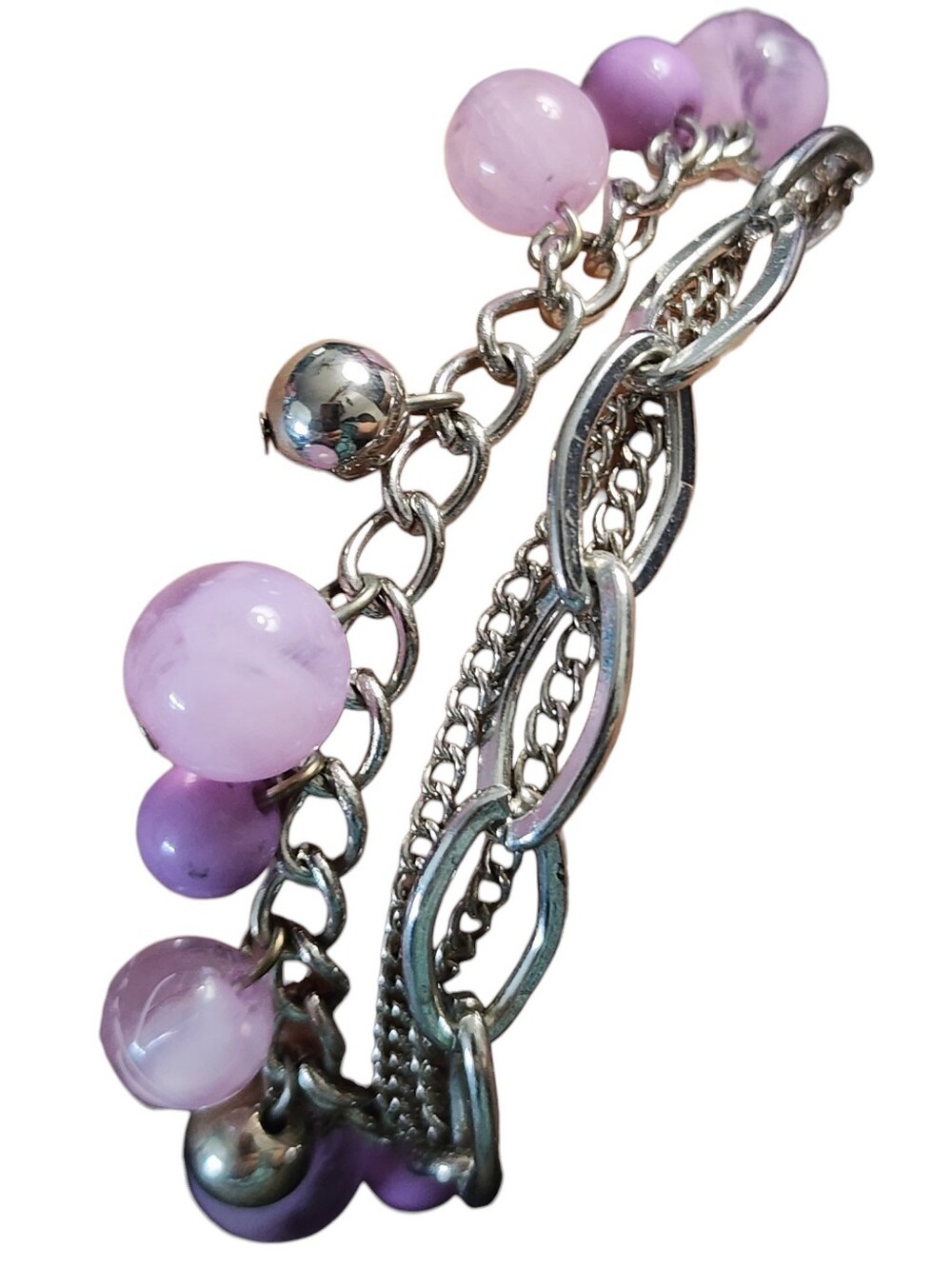 Silvertone Chain Bracelet with Lavender Bead Charms